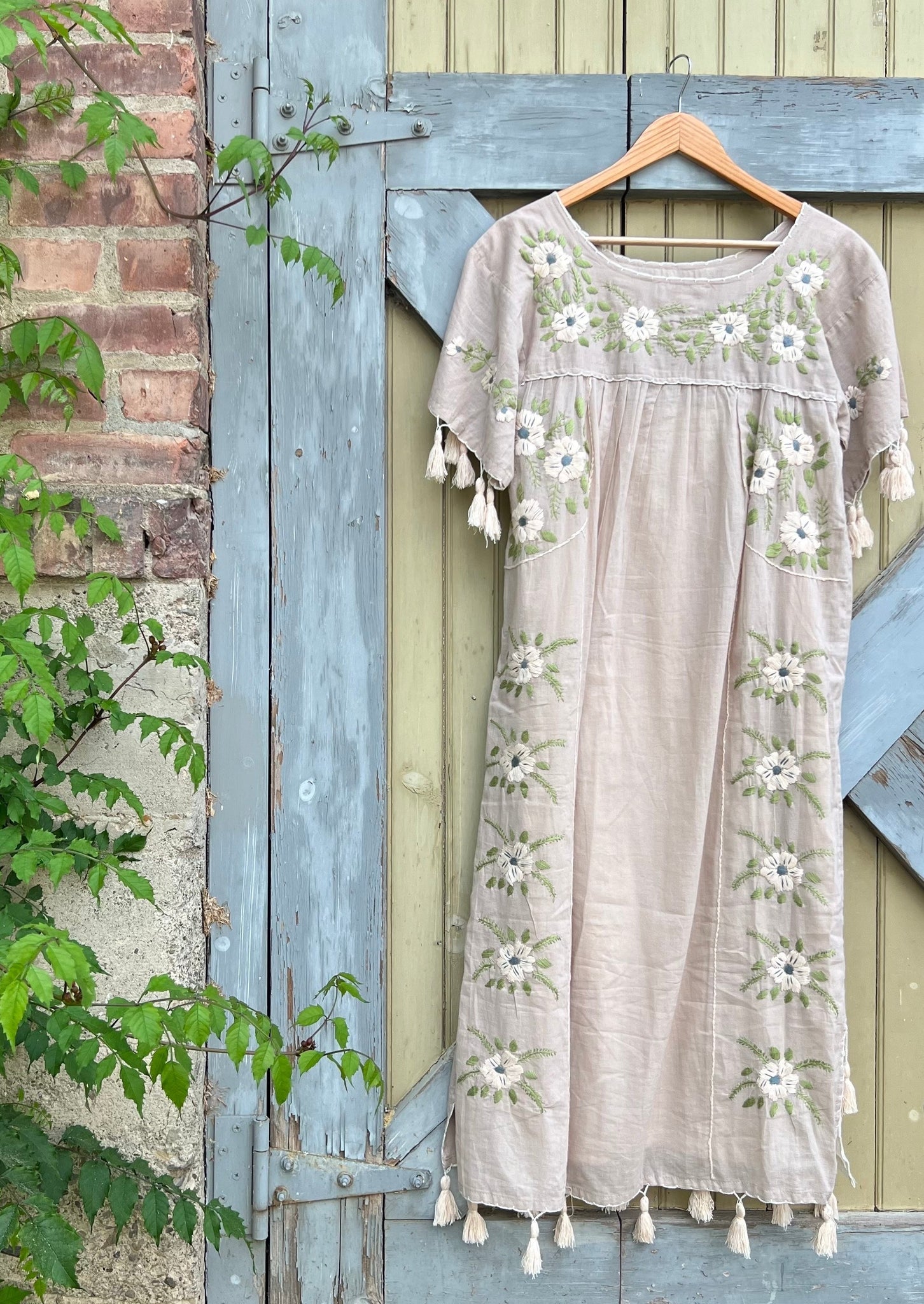 Hand Embroidered Dress with Slip, S-L