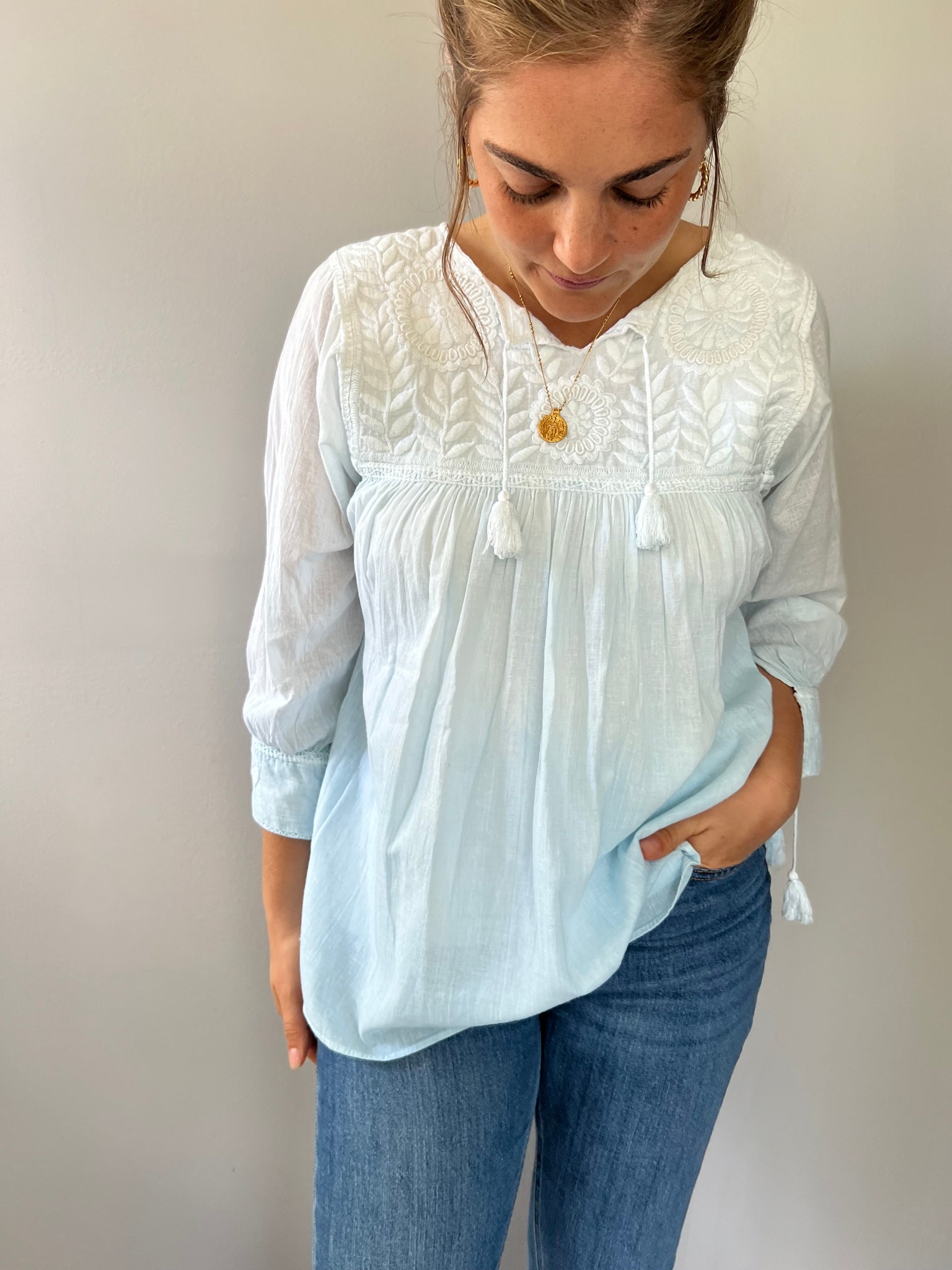 Hand Dyed Blouse, Sky Blue