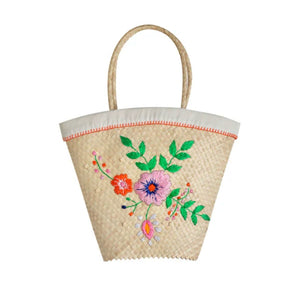 Lined Floral Embroidered Basket, Garden Bouquet