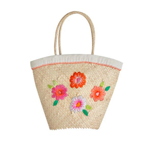 Lined Floral Embroidered Basket, Poppy