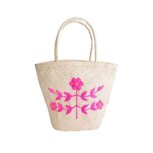 Embroidered Basket Purse, Hot Pink