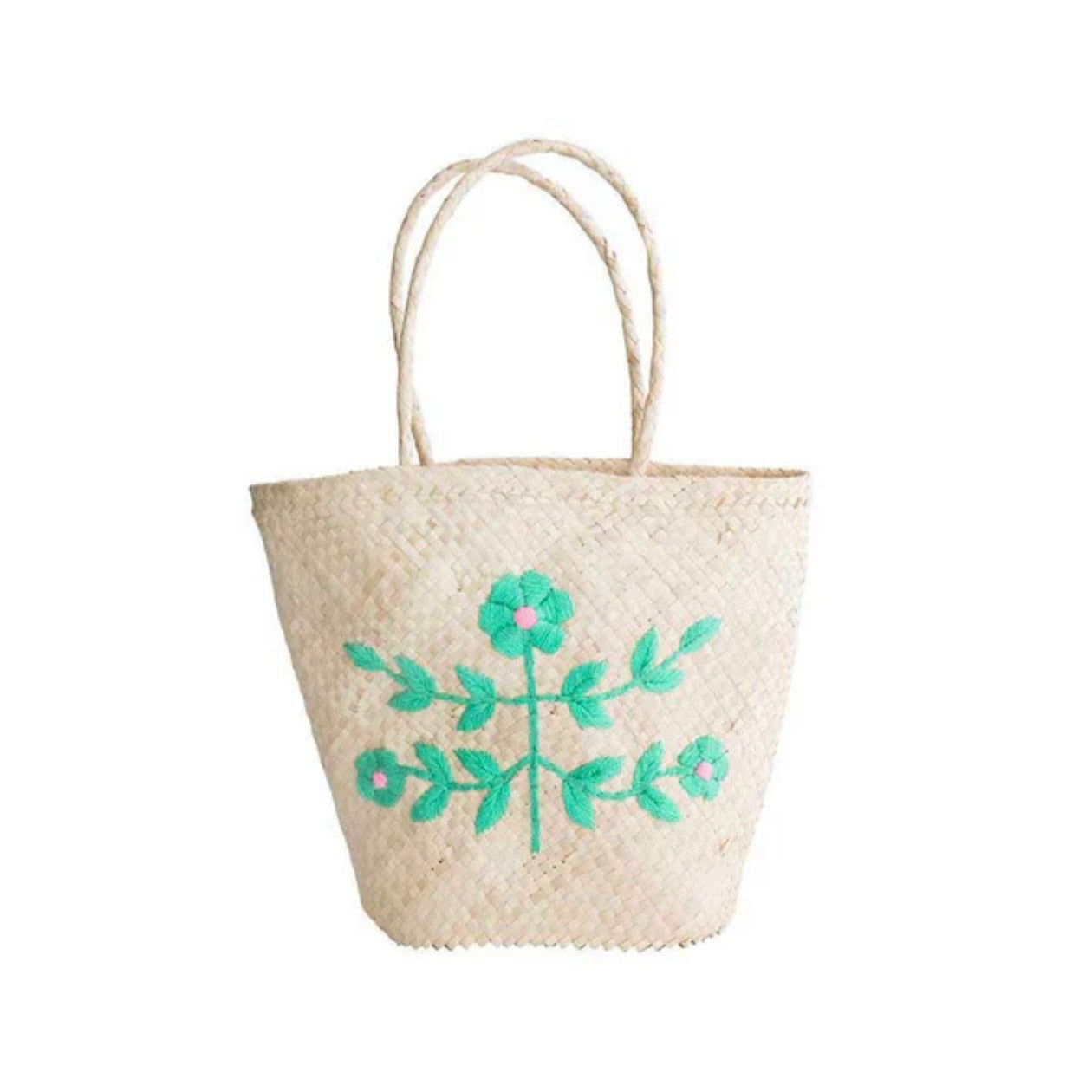 Embroidered Basket Purse, Mint & Pink