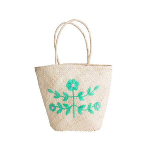 Embroidered Basket Purse, Mint & Pink